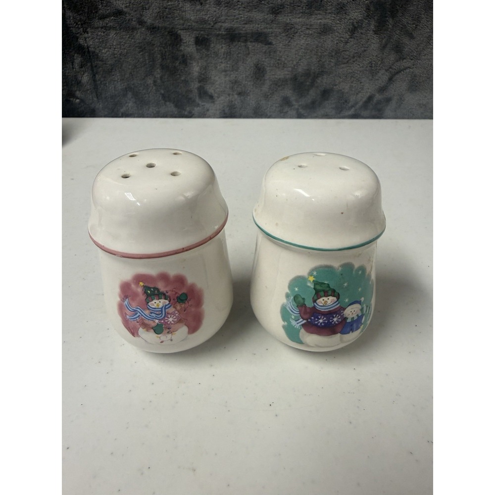 vintage Atico International ceramic snowman Christmas salt and pepper shakers